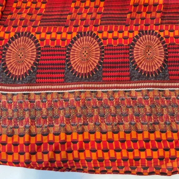 Sans Souci Strapless Maxi Dress Orange Red Tribal Geometric Cutout Size Medium - Picture 2 of 11